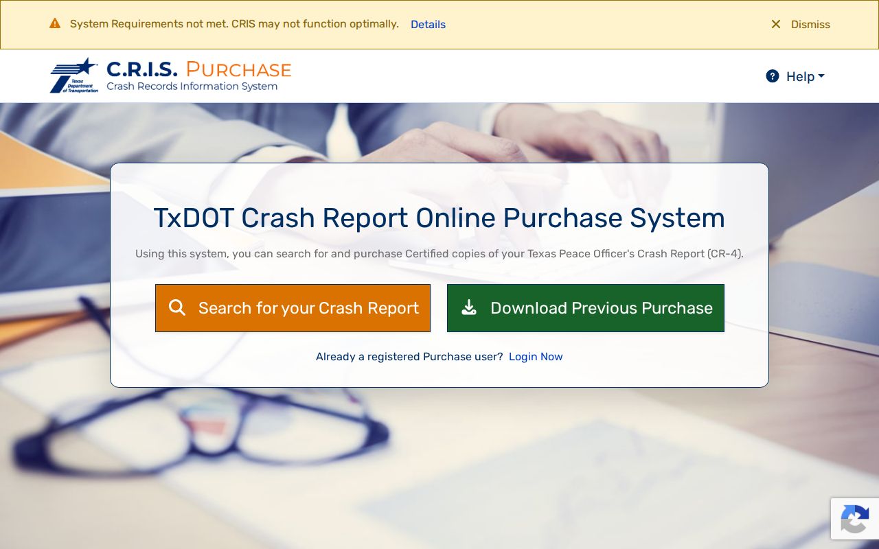 Canadian record check through the Texas crash report portal