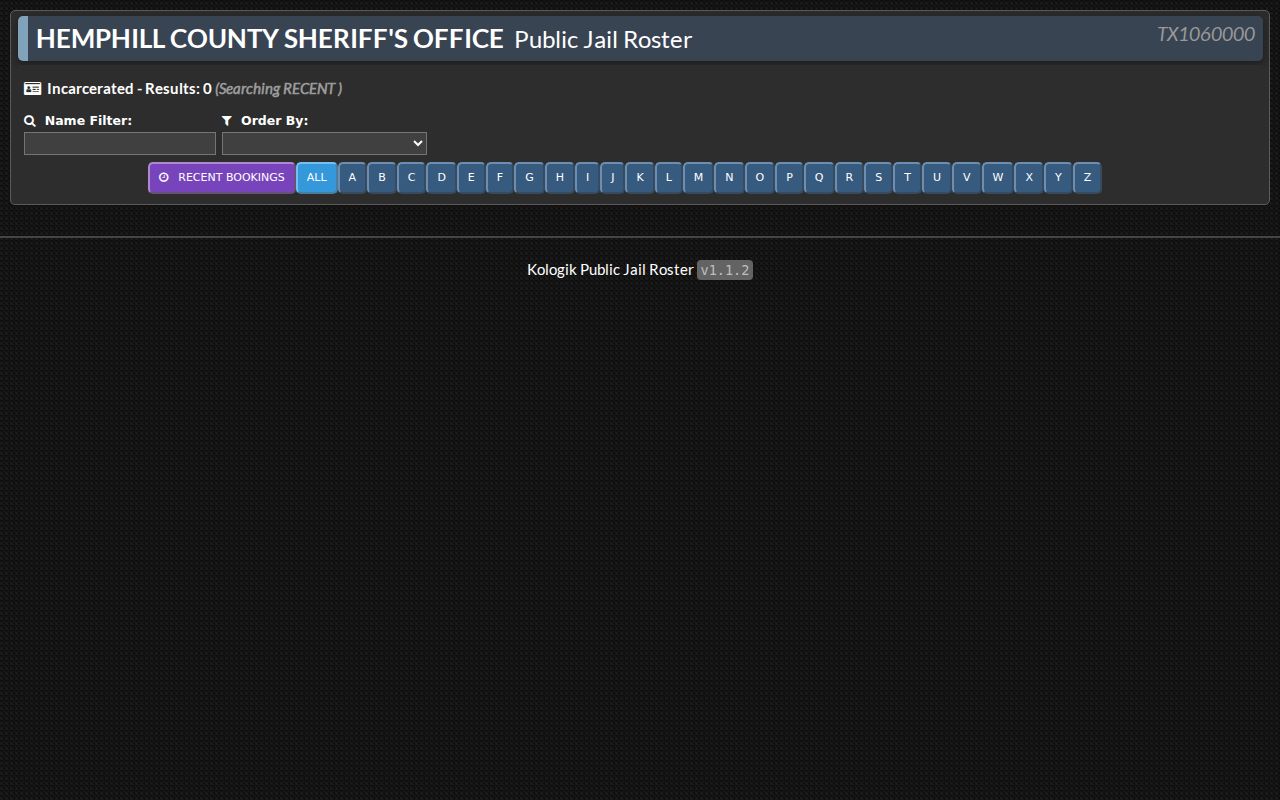 Hemphill County arrest search on the Kologik jail roster