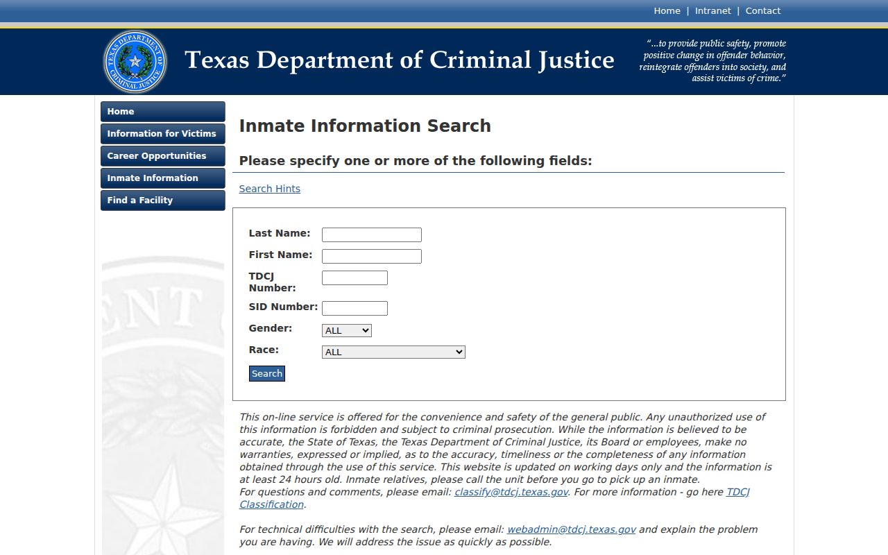 TDCJ inmate search after a Hemphill County arrest conviction