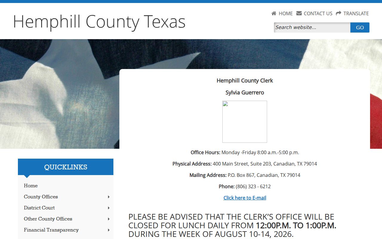 Hemphill County court case records clerk page