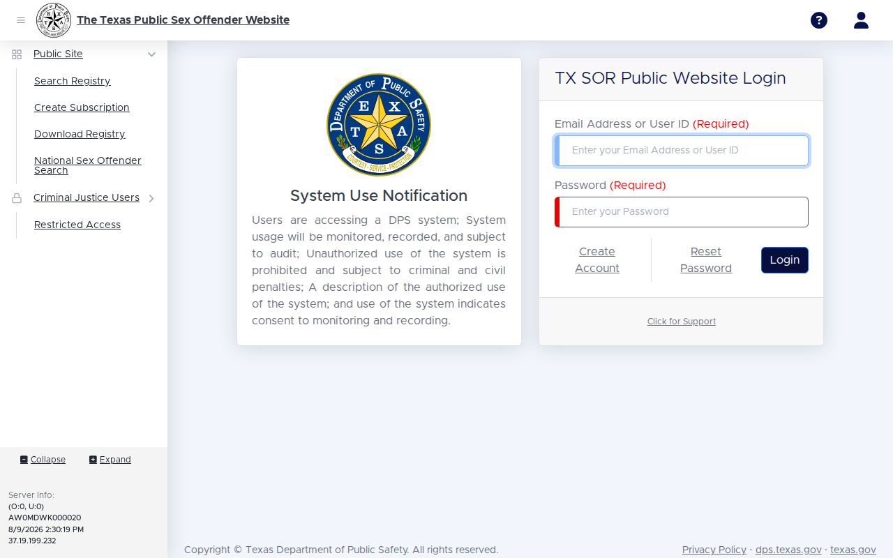 Hemphill County sex offender registry email notification service